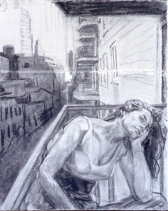 Amy Balcony 24 x 30 in charcoal paper 1999